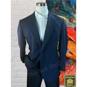 Vintage Oxxford Hand-Tailored 44R Blue Plaid Unconstructed 3/2 Roll Sport Coat